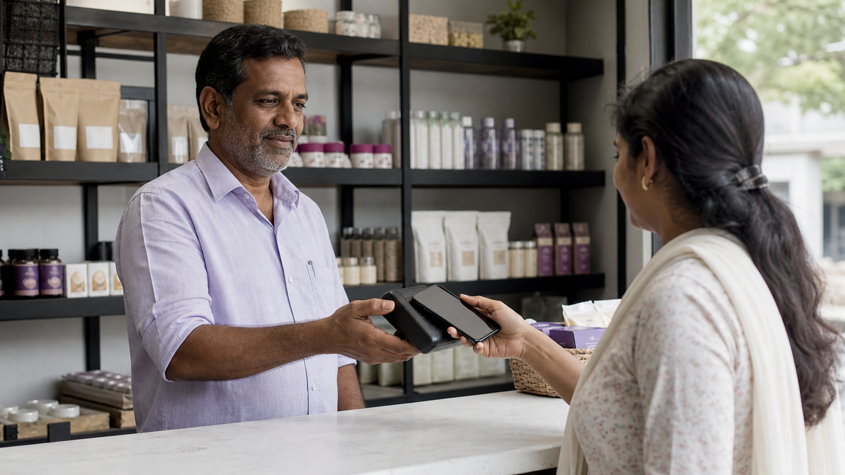 A small merchant accepting a digital payment