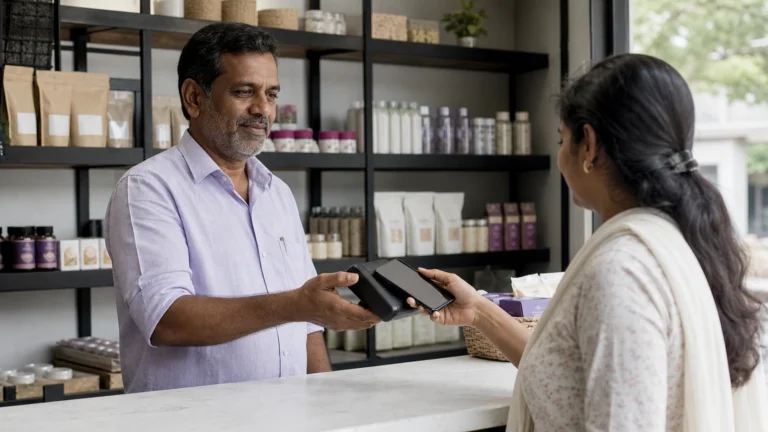 A small merchant accepting a digital payment