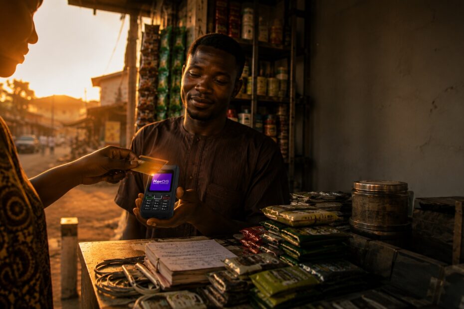 Merchant accepting a contactless card payment with a KaiOS-powered device