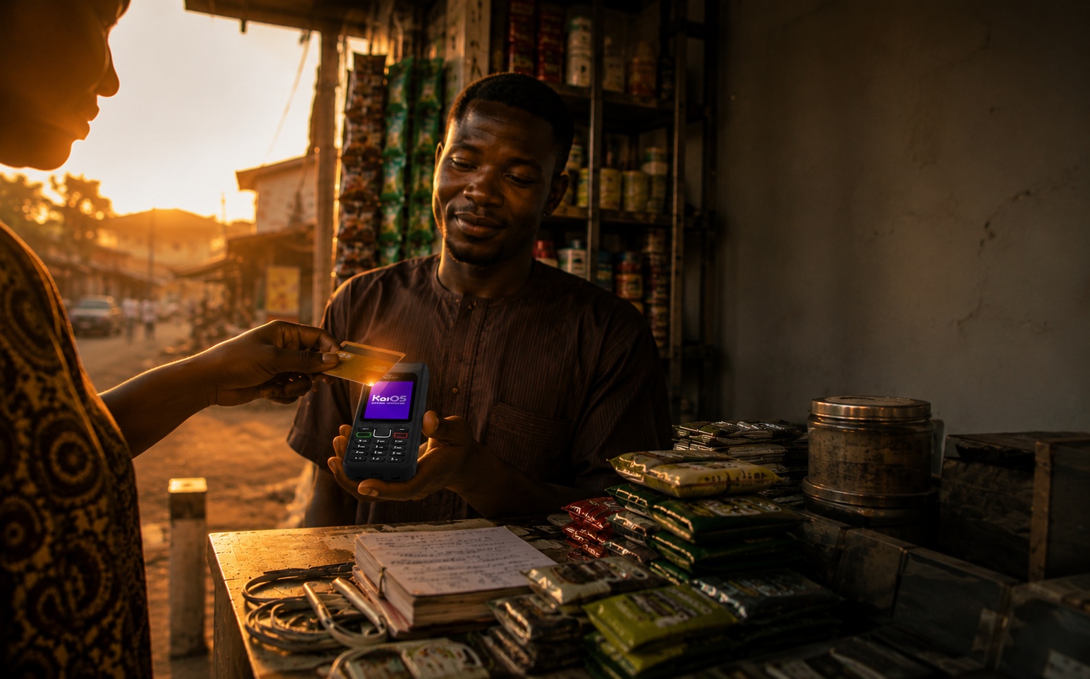Merchant accepting a contactless card payment with a KaiOS-powered device