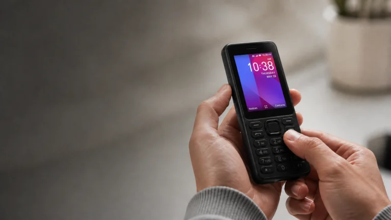 A person using an affordable KaiOS feature phone